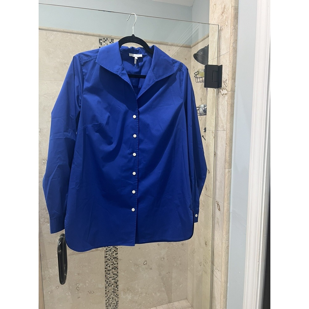 Hinson Wu Poly Cotton Stretch Long Sleeve Button-Down Shirt Top M 8 Royal Blue